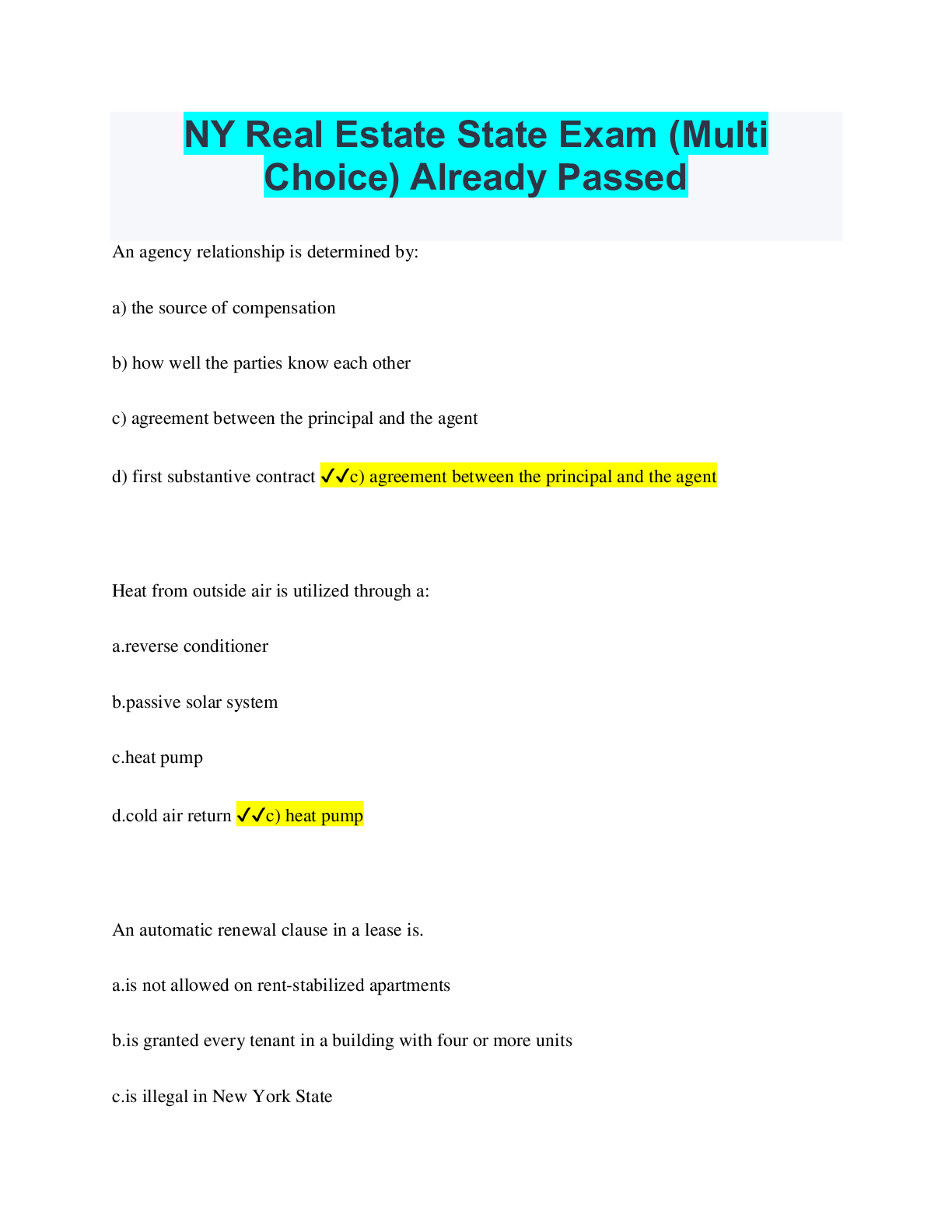 Preview image of NY Real Estate State Exam (Multi Choice) Already Passed document